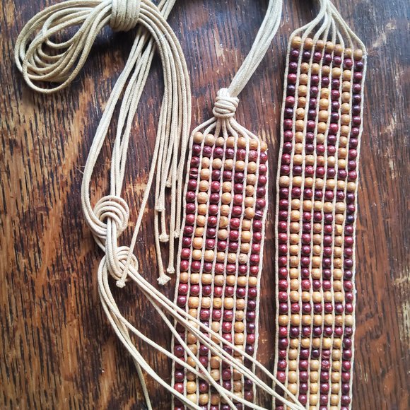 Vintage wooden beaded macrame unisex belt perfect shape  28 in long - Picture 4 of 8